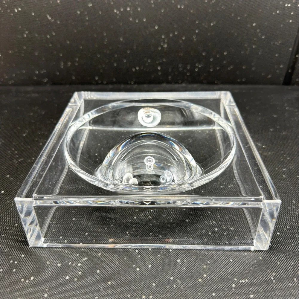 Vintage Italian Thick Acrylic Square Ash Holder Catchall Clear Lucite Italy VTG